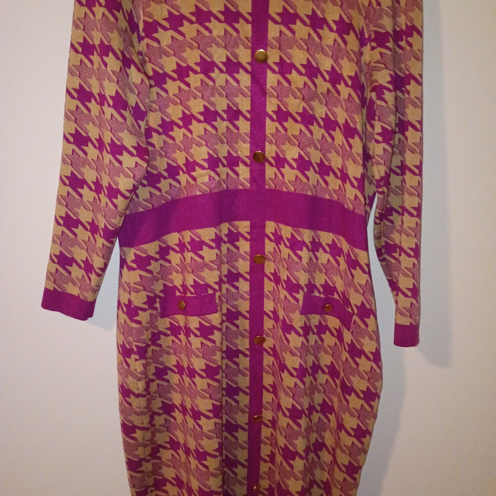 Taylor Houndstooth Purple and Tan Dress